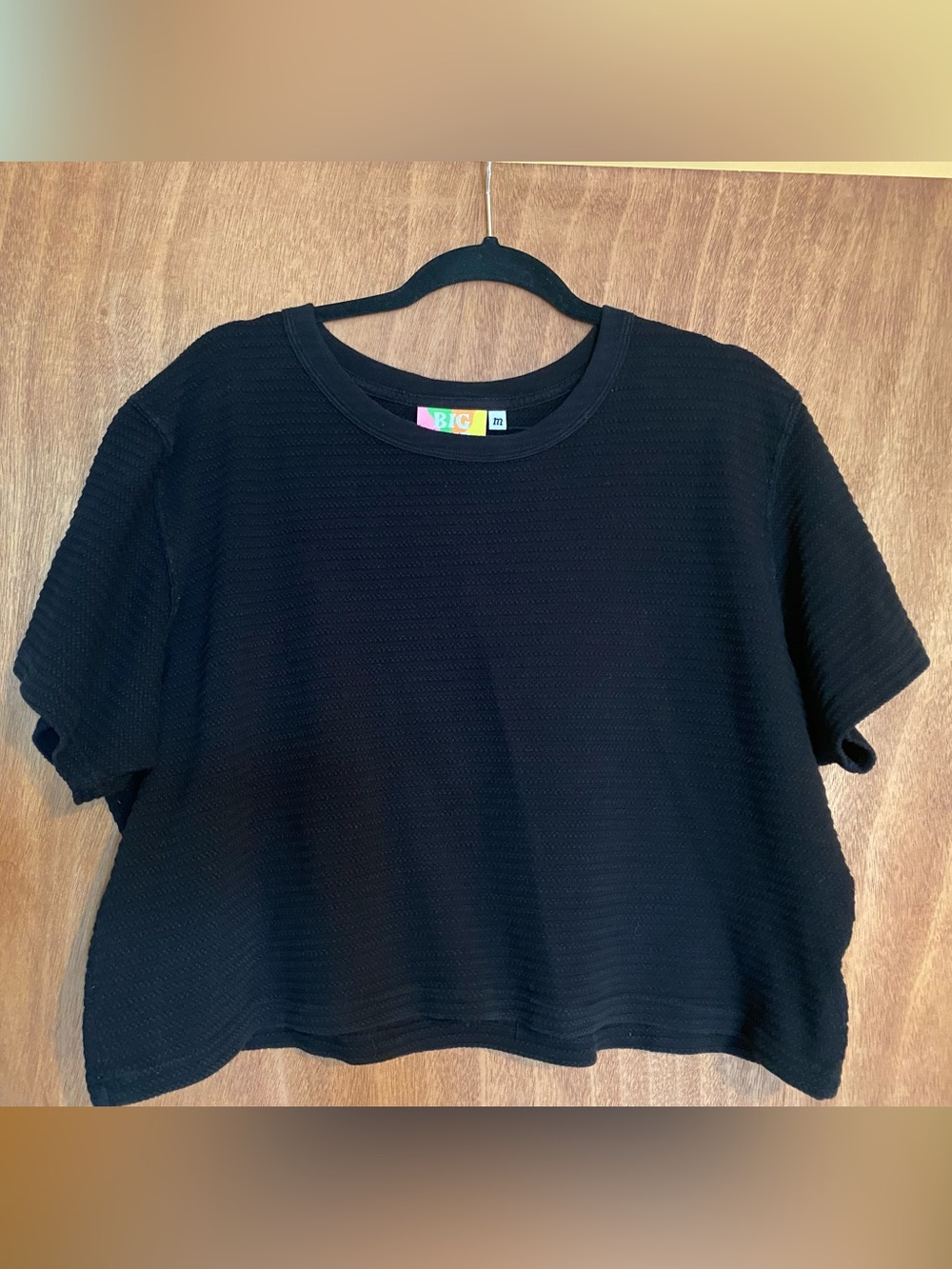 Black Big Bud Press Short-Sleeve Waffle-Knit Crop Top